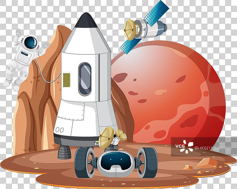 宇航员和探测车在火星表面探索图片素材