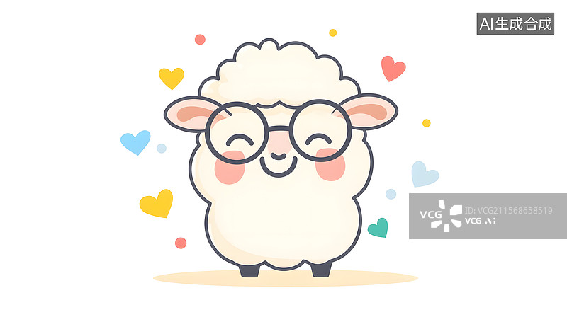 【AI数字艺术】戴眼镜短发的扁平风格绵羊游戏插画图片素材