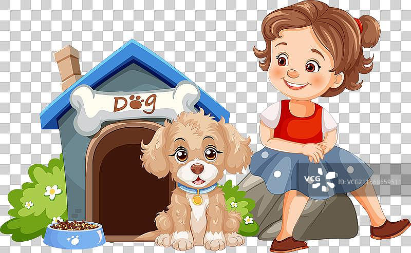 一个女孩和她的小狗在户外图片素材