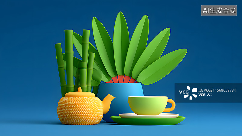 【AI数字艺术】3D中国风摆件的雅致插图图片素材