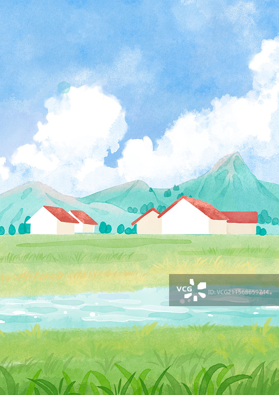 水彩山水风景背景素材图片素材