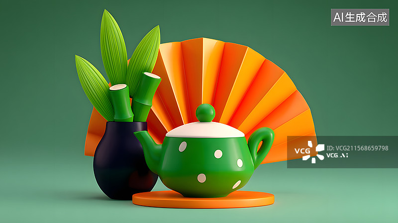 【AI数字艺术】3D中国风摆件的雅致插图图片素材
