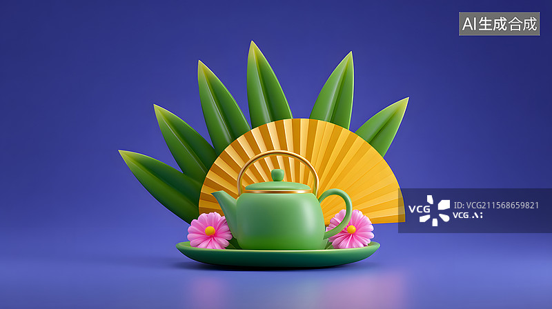 【AI数字艺术】3D中国风摆件的雅致插图图片素材
