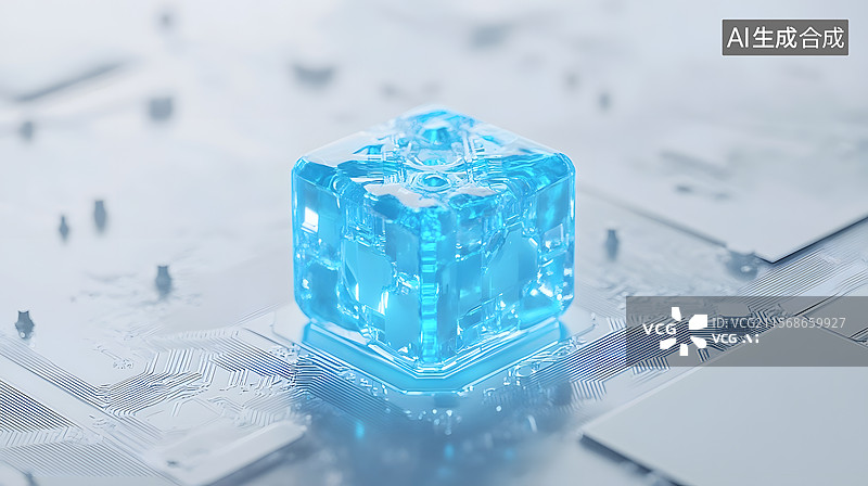 【AI数字艺术】蓝光立方体未来科技抽象背景​图片素材