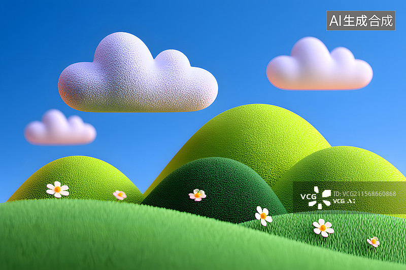 【AI数字艺术】春天的绿色草地风景3D渲染图片素材