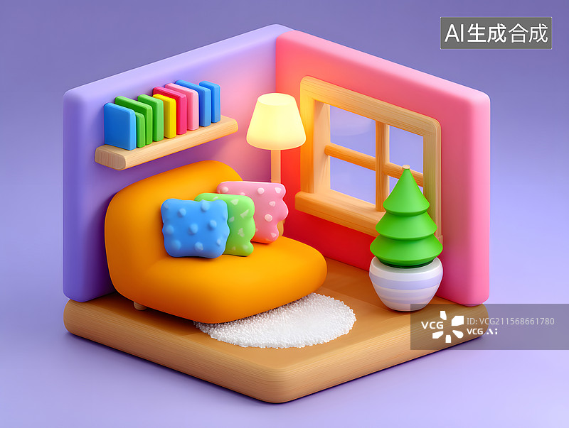 【AI数字艺术】3D室内沙发场景的温馨舒适插图图片素材