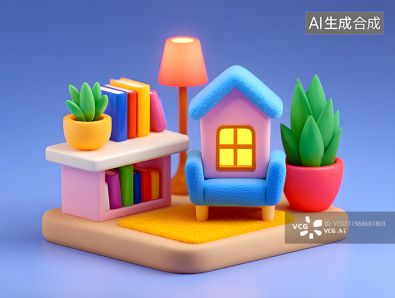 【AI数字艺术】3D室内沙发场景的温馨舒适插图图片素材