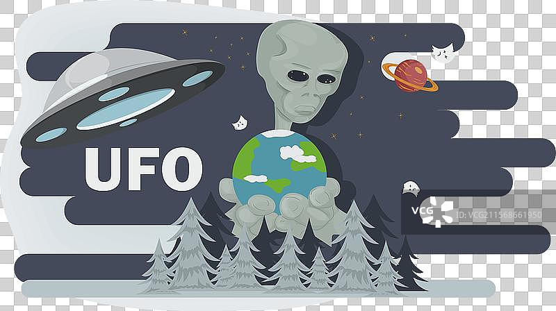 一个外星人用手托着地球的平面图图片素材