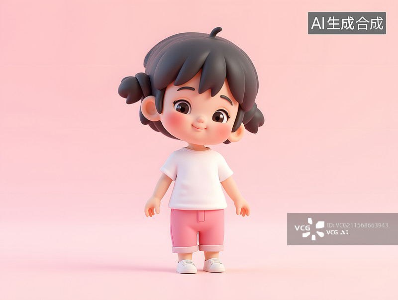 【AI数字艺术】3D渲染的可爱卡通小女孩插画图片素材