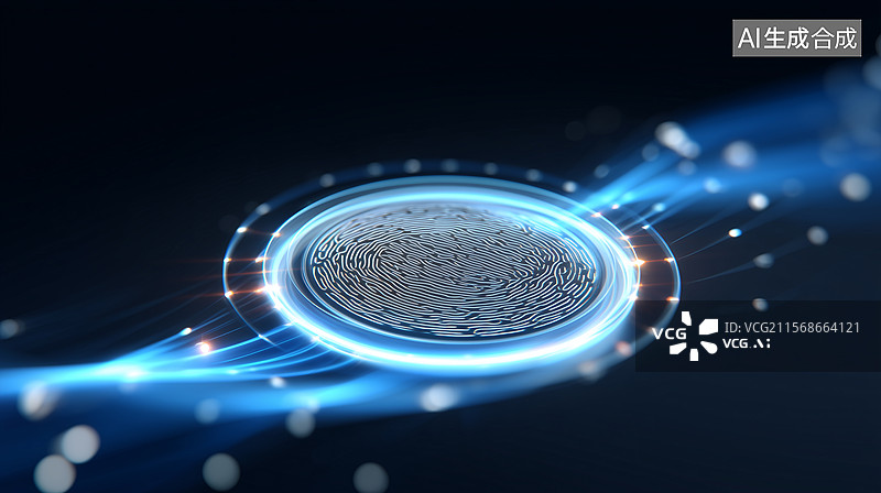 【AI数字艺术】3D科技感指纹识别特效图图片素材