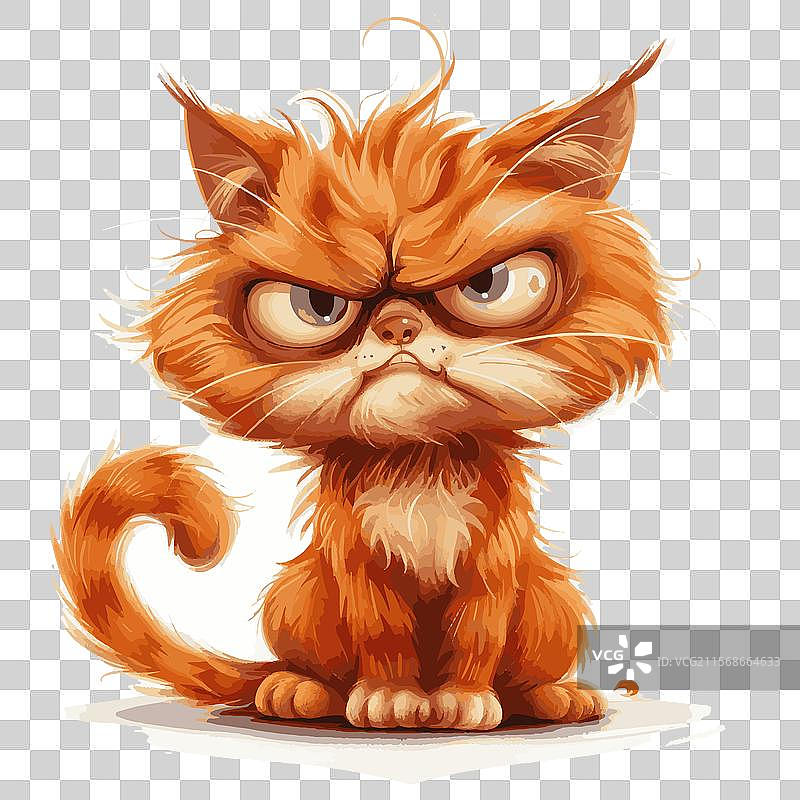 愤怒的卡通猫，表情夸张且激烈图片素材