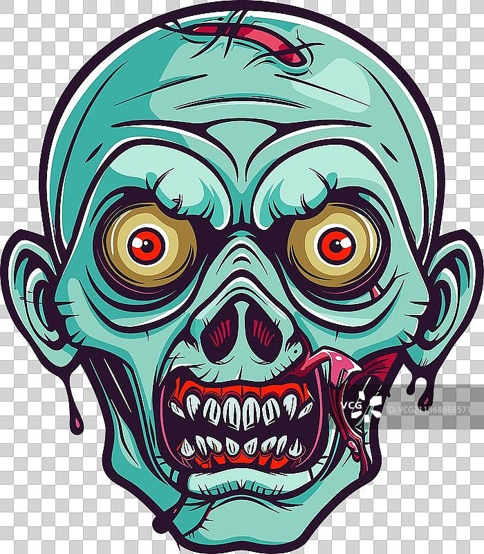 色彩鲜艳的僵尸头部，展现出明亮的色彩图片素材