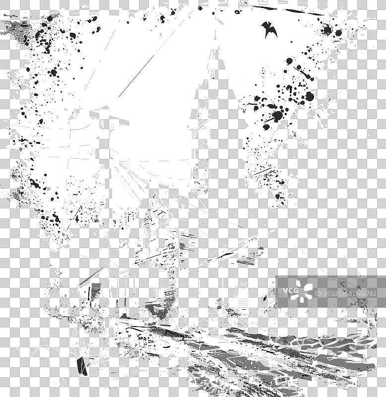 废弃教堂图形黑白色调图片素材