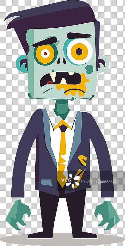 卡通僵尸商人笔直站立图片素材