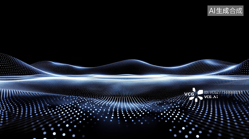 【AI数字艺术】流动波形的蓝色科技网络图片素材