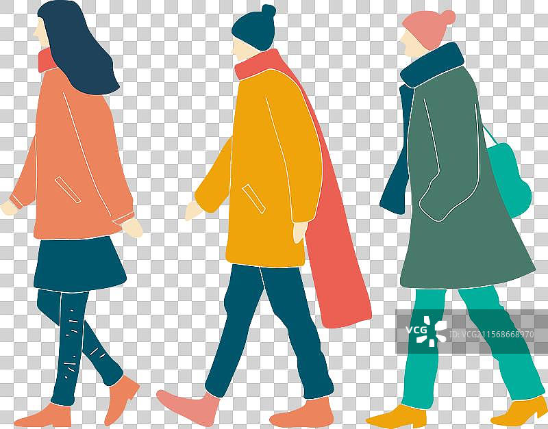 三个人并肩走，极简风格图片素材