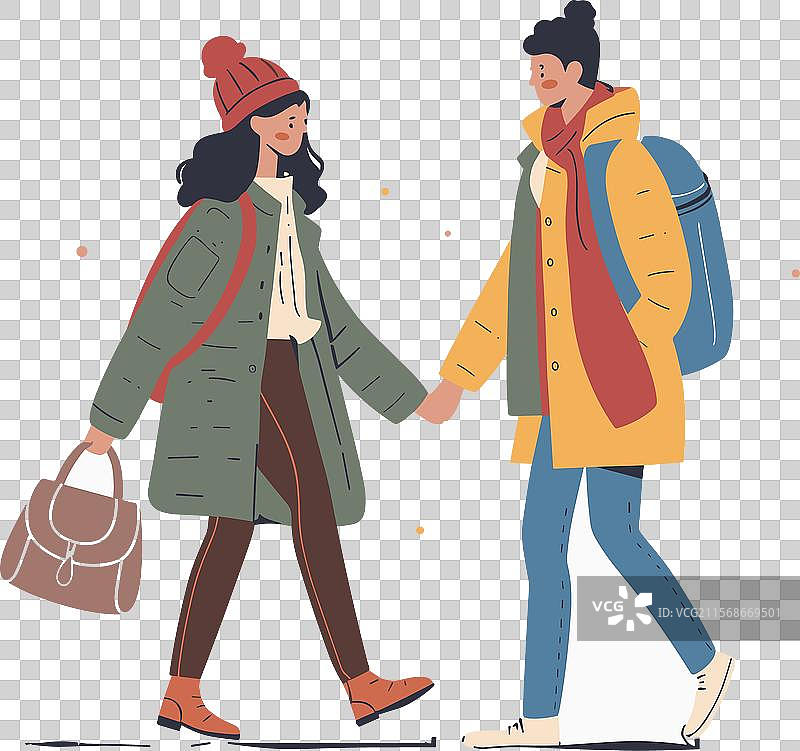 两个女人一起走，朋友们享受时光。图片素材