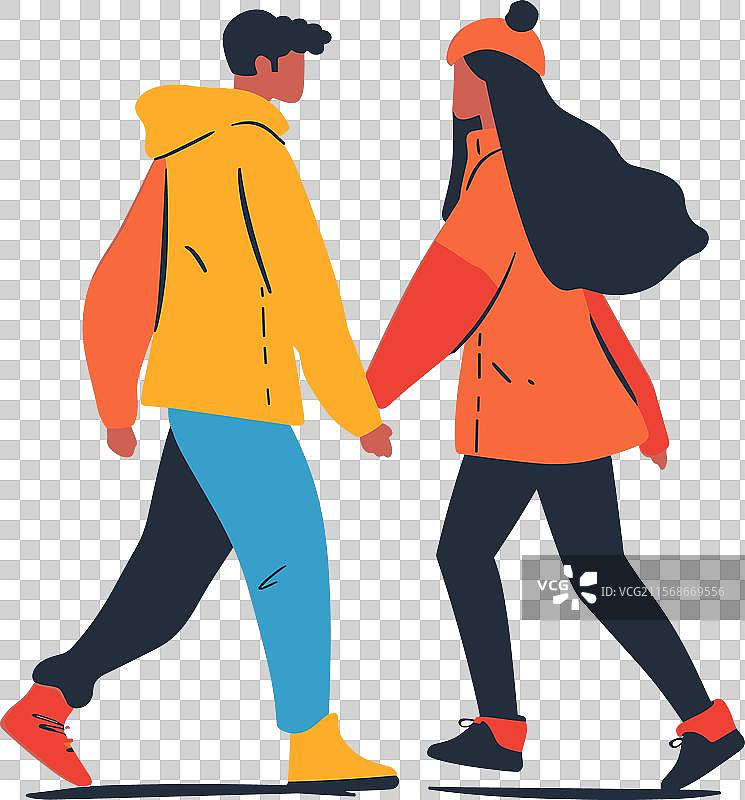 年轻情侣悠闲地一起散步图片素材