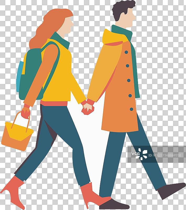 一对情侣手牵手一起散步图片素材