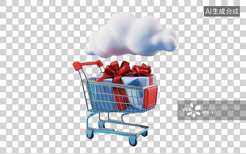 【AI数字艺术】免扣电商元素购物车3d图标图片素材