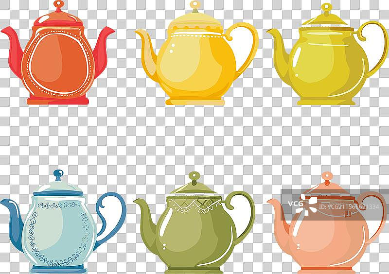 色彩缤纷的茶壶系列，展示不同款式图片素材