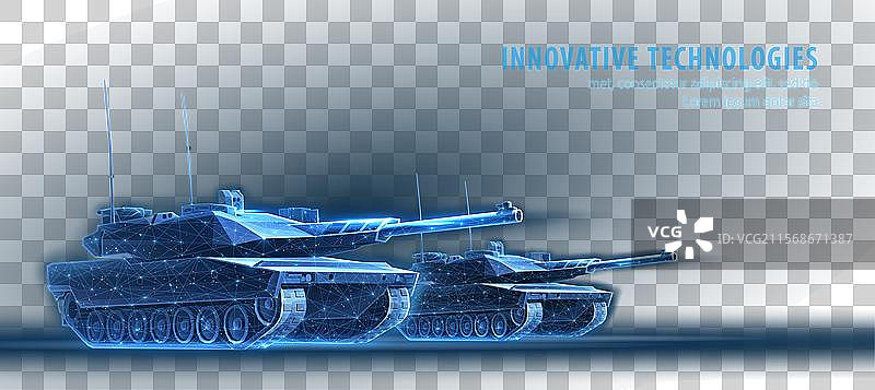蓝色背景上的军用坦克与战斗场景图片素材