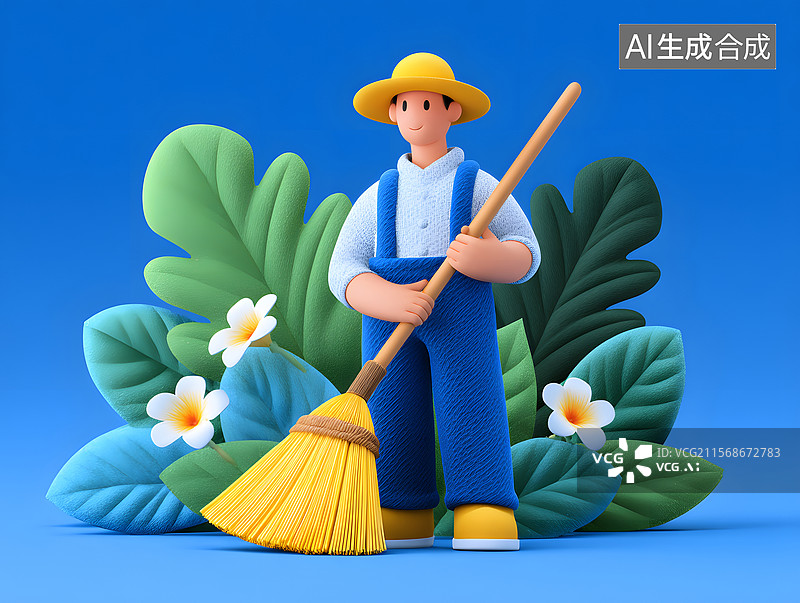 【AI数字艺术】家政保洁员在做家务的场景插画图片素材