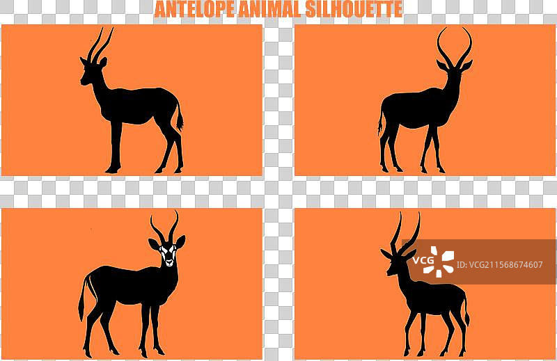 一组黑色的羚羊动物剪影图片素材