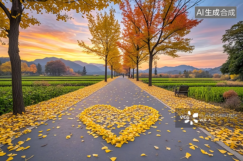 【AI数字艺术】秋日金色长廊图片素材