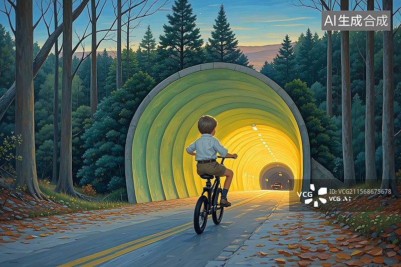 【AI数字艺术】隧道尽头的孩子图片素材