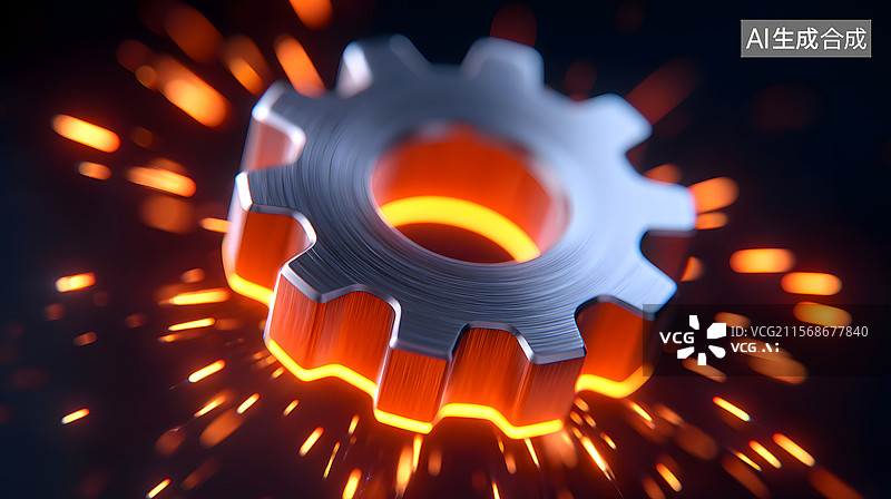【AI数字艺术】3D金属齿轮的工业科技插图图片素材