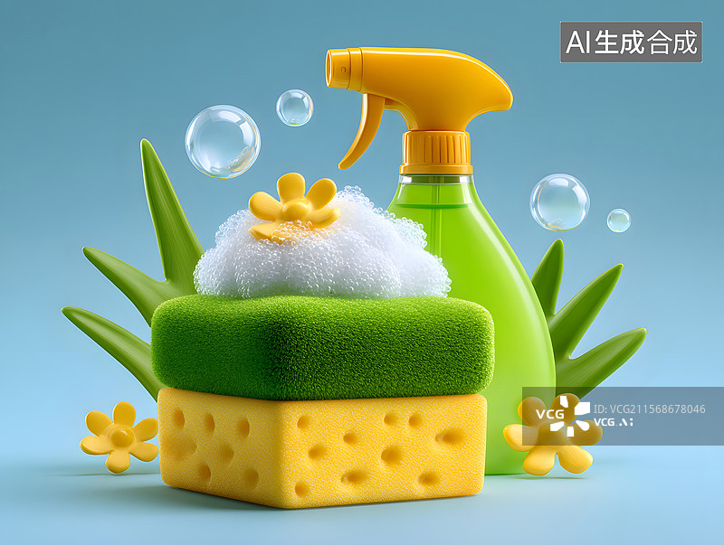 【AI数字艺术】清新清洁用品的保洁背景图片素材