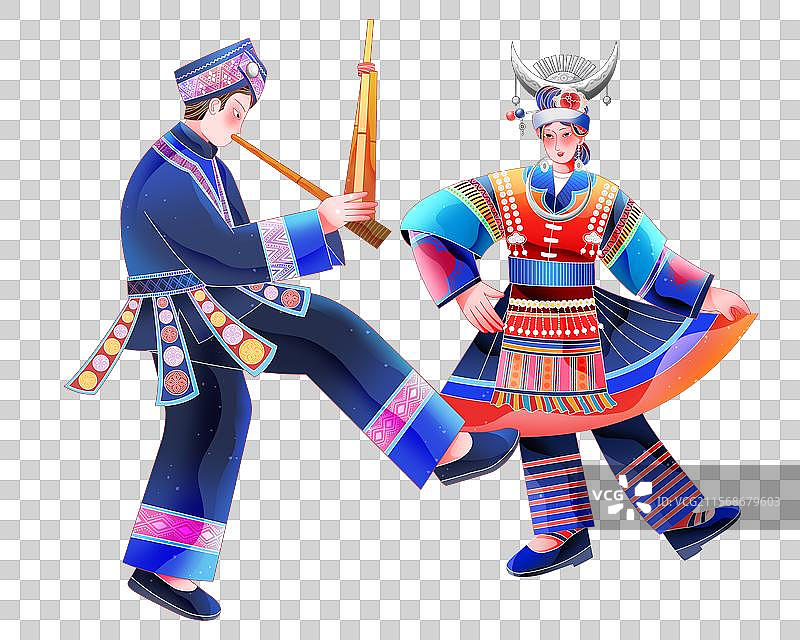 扁平日报风五十六个民族苗族跳舞男女图片素材