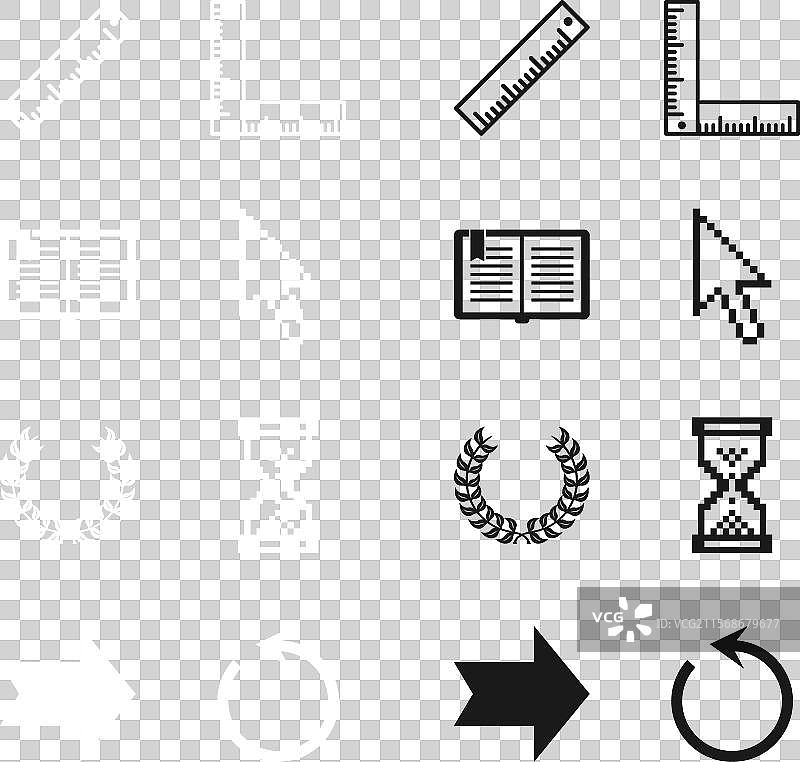 像素箭头光标打开的书和折叠尺子图片素材