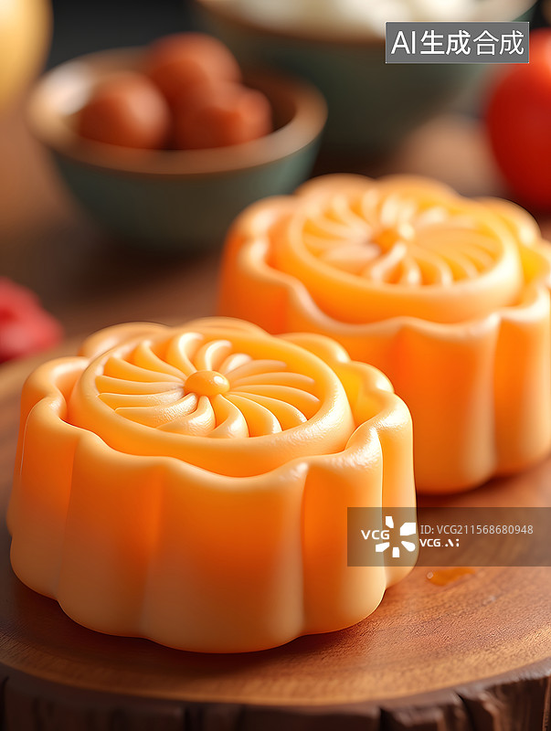 【AI数字艺术】中秋节月饼美食的三维渲染插图图片素材