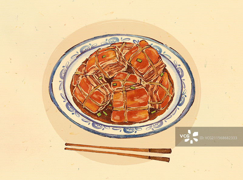 手绘浙江省传统名菜浙菜美食东坡肉插画图片素材