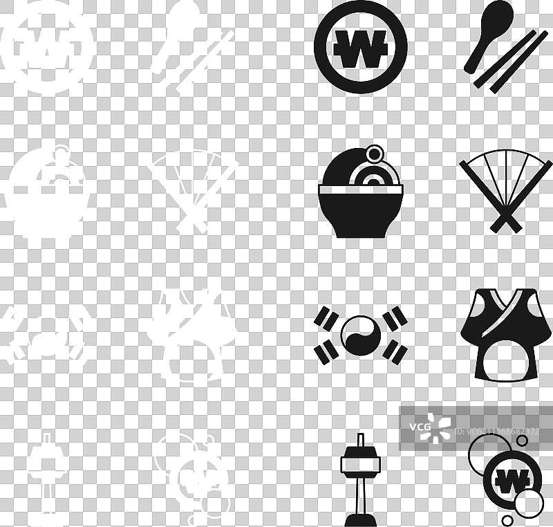 传统扇子、拉面、韩国圆形货币图片素材