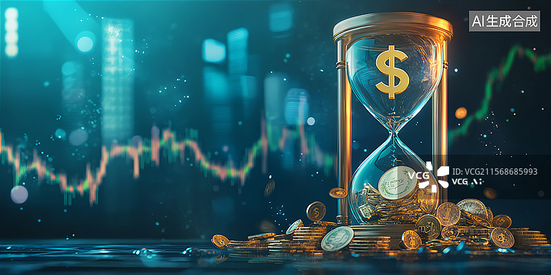 【AI数字艺术】商务金融沙漏金币主题背景图片素材