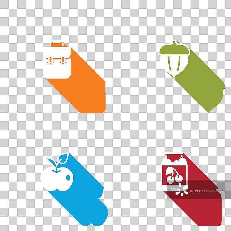 书包、橡子、苹果和果酱罐图标图片素材