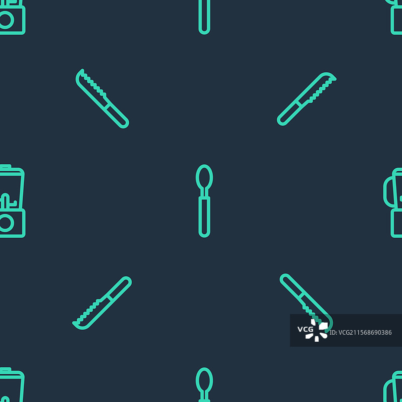 设置刀、勺、面包刀和搅拌机在一起图片素材