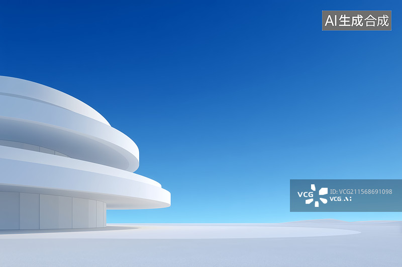 【AI数字艺术】白色现代简约建筑广场图片素材