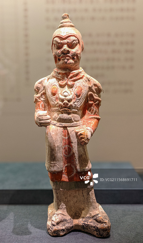 彩绘红陶将军俑（唐代），昭陵博物馆藏，上海闵行博物馆贞观鉴——大唐历史文化主题展”图片素材
