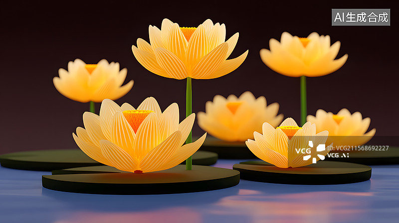 【AI数字艺术】中元节放河灯许愿祈福插画图片素材