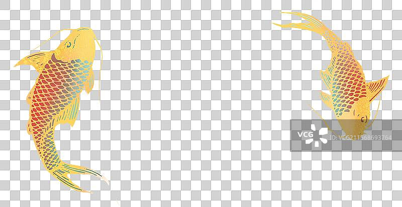 两只金色的剪纸鲤鱼插画元素图片素材
