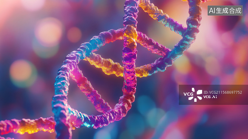 【AI数字艺术】彩色DNA双螺旋结构图片素材