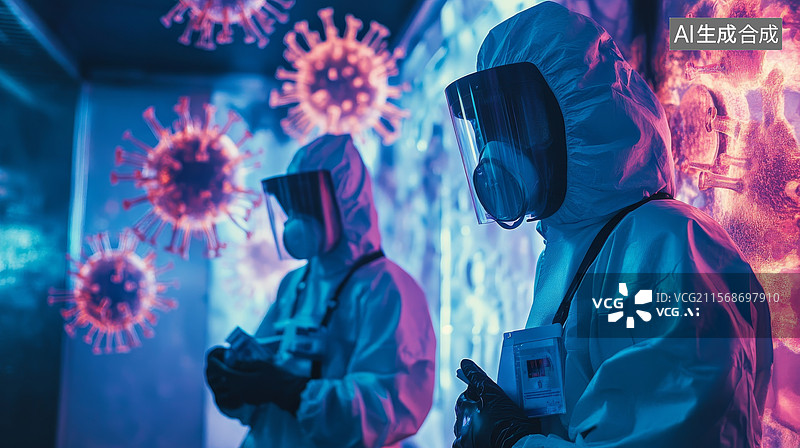 【AI数字艺术】科学家在实验室研究病毒图片素材