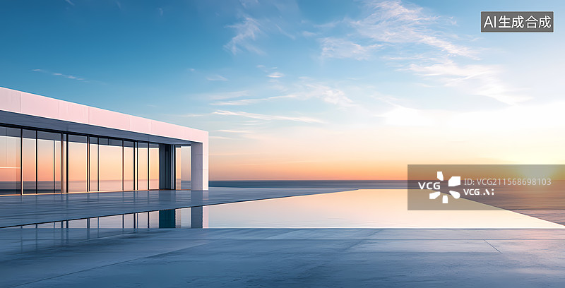 【AI数字艺术】极简主义的日落海景图片素材