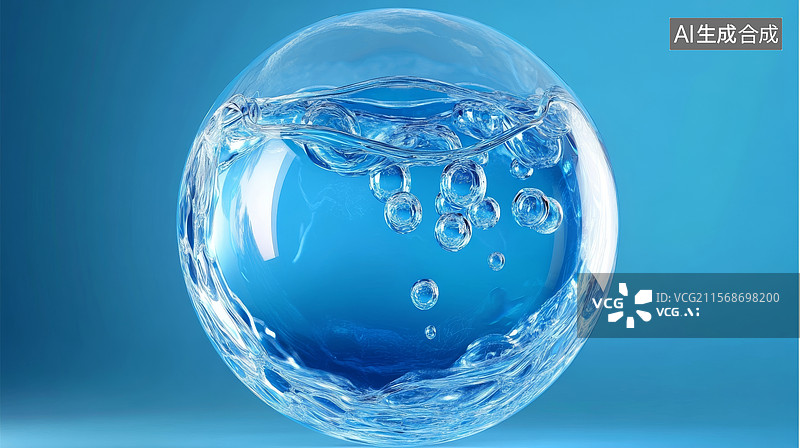【AI数字艺术】透明水滴中的气泡图片素材