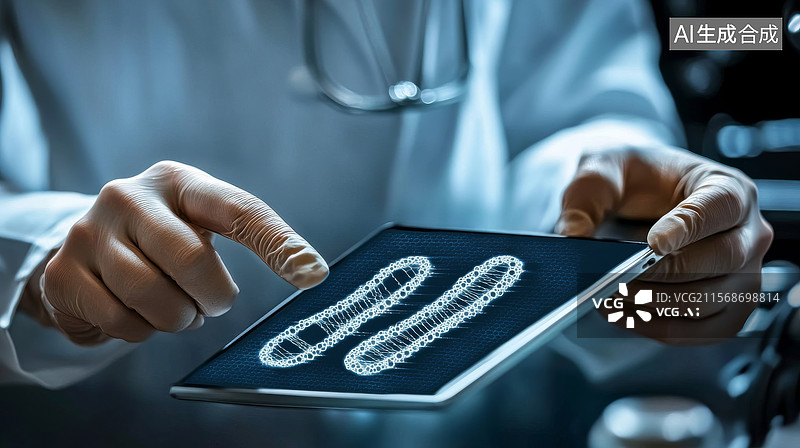 【AI数字艺术】医生使用平板电脑分析细胞图像图片素材