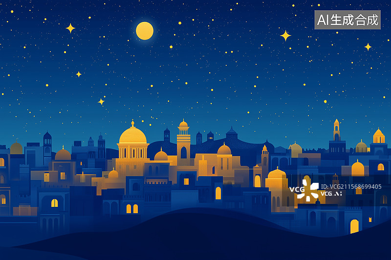 【AI数字艺术】夜晚的西域城市景观图片素材